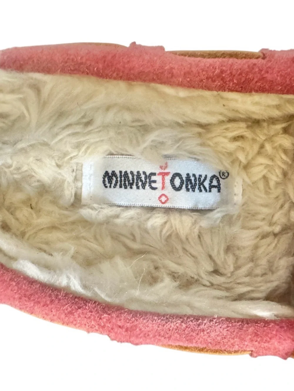 MINNETONKA Cassie pink suede fur lined slip on shoes slippers girl’s size 7